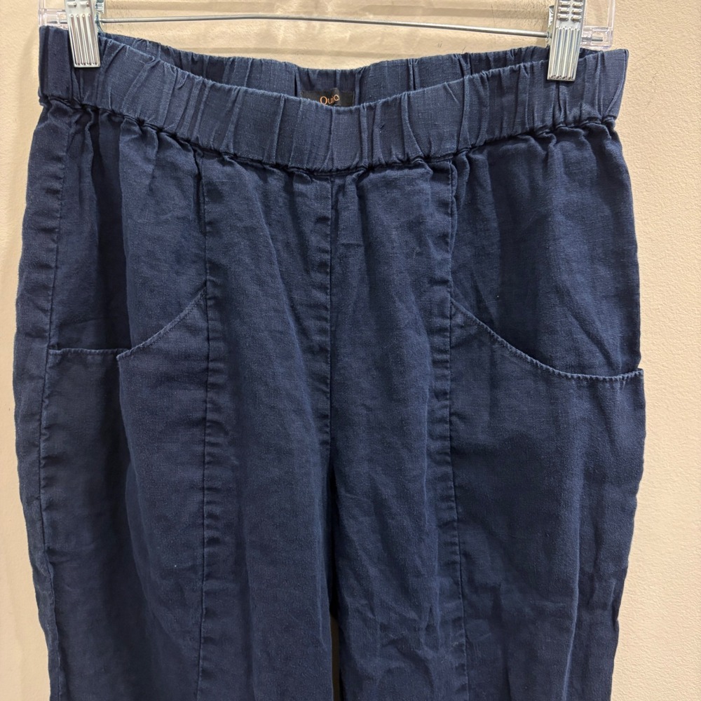 Quince 100% European Linen Tapered Ankle Pants Deep Navy Blue High Rise Medium - Picture 5 of 9